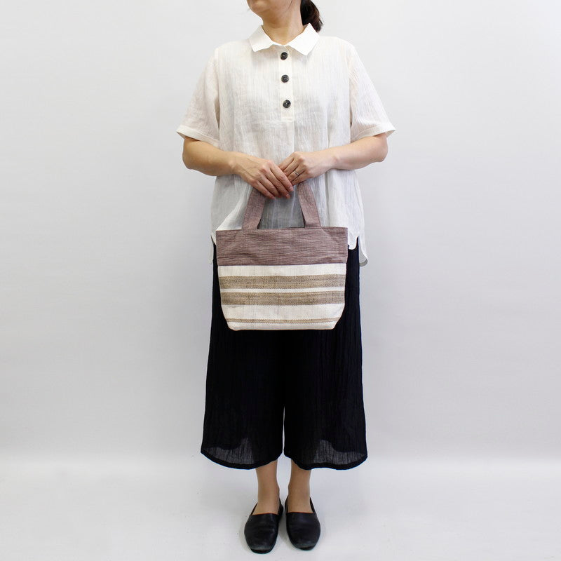 Tote Bag/Ramie/Striped pattern/Plum color