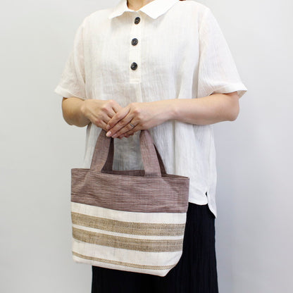 Tote Bag/Ramie/Striped pattern/Plum color