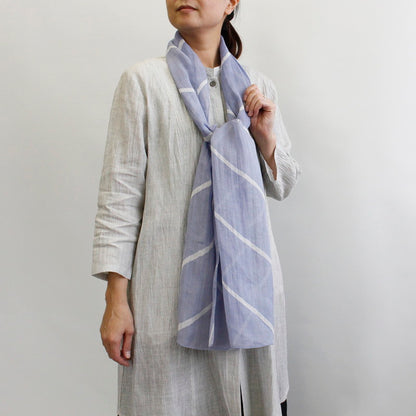 Organdy Stall (Scarf) / Striped Pattern/Light Blue/Ramie