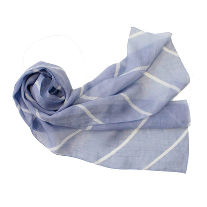 Organdy Stall (Scarf) / Striped Pattern/Light Blue/Ramie