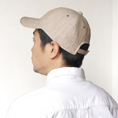 Chijimi Cap (unisex) / Striped pattern / Beige / Ramie / Made in Japan