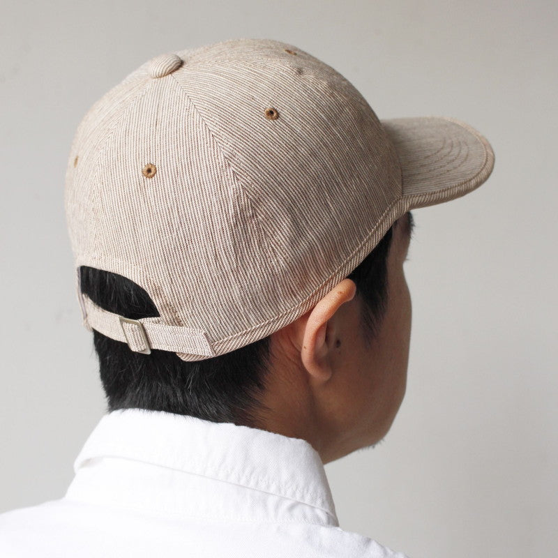 Chijimi Cap (unisex) / Striped pattern / Beige / Ramie / Made in Japan