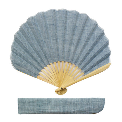 Shell-Shaped Folding Fan / Light Blue / Plain