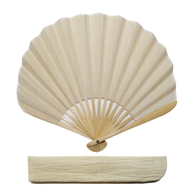 Shell-Shaped Folding Fan / Beige / Plain