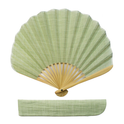 Shell-Shaped Folding Fan / Light Green / Plain
