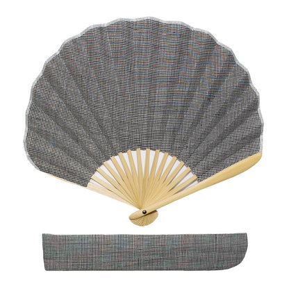 Shell-Shaped Folding Fan / Grey / Houndstooth