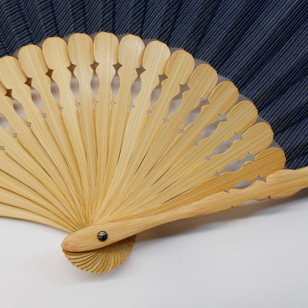 Folding Fan / Ojiya-Chijimi / Striped Pattern / Indigo