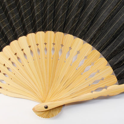Folding Fan / Ojiya-Chijimi / Striped Pattern / Black