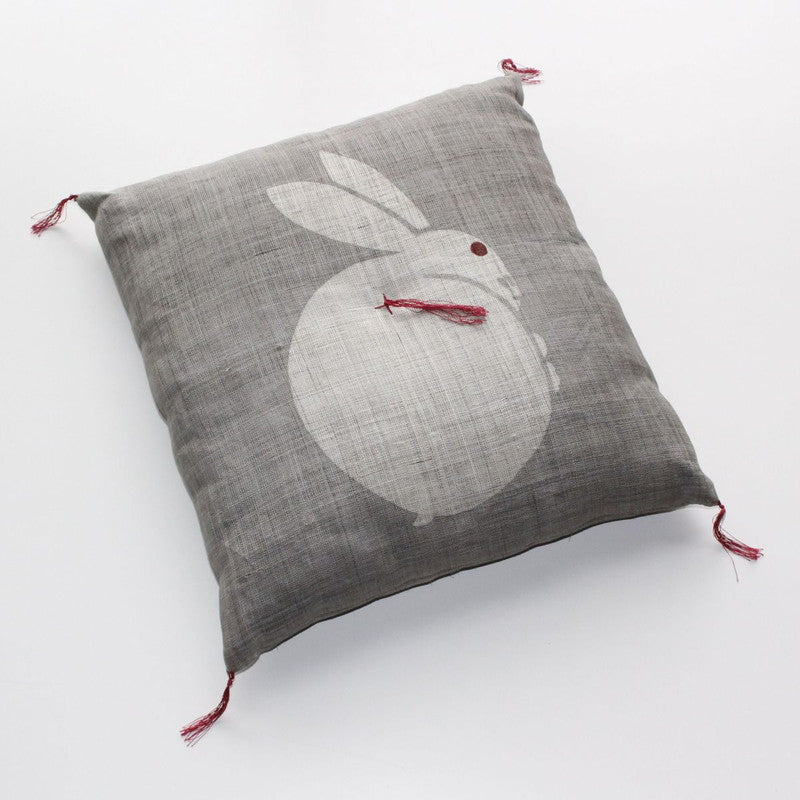 Zabuton (Japanese Cushion) / Ramie / Rabbit / Grey / W42xH45cm