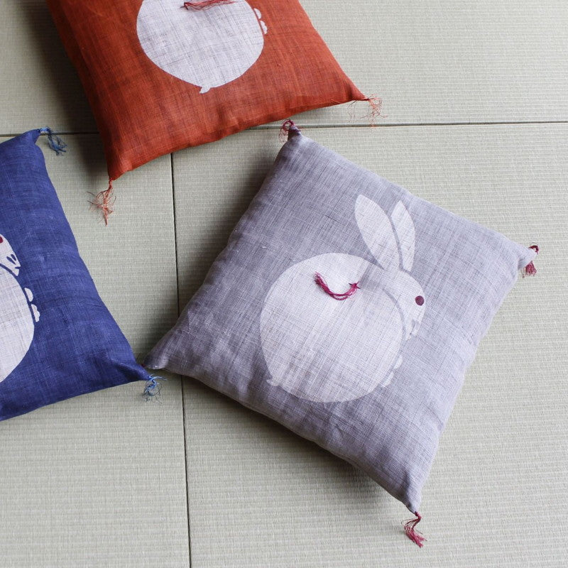 Zabuton (Japanese Cushion) / Ramie / Rabbit / Grey / W42xH45cm