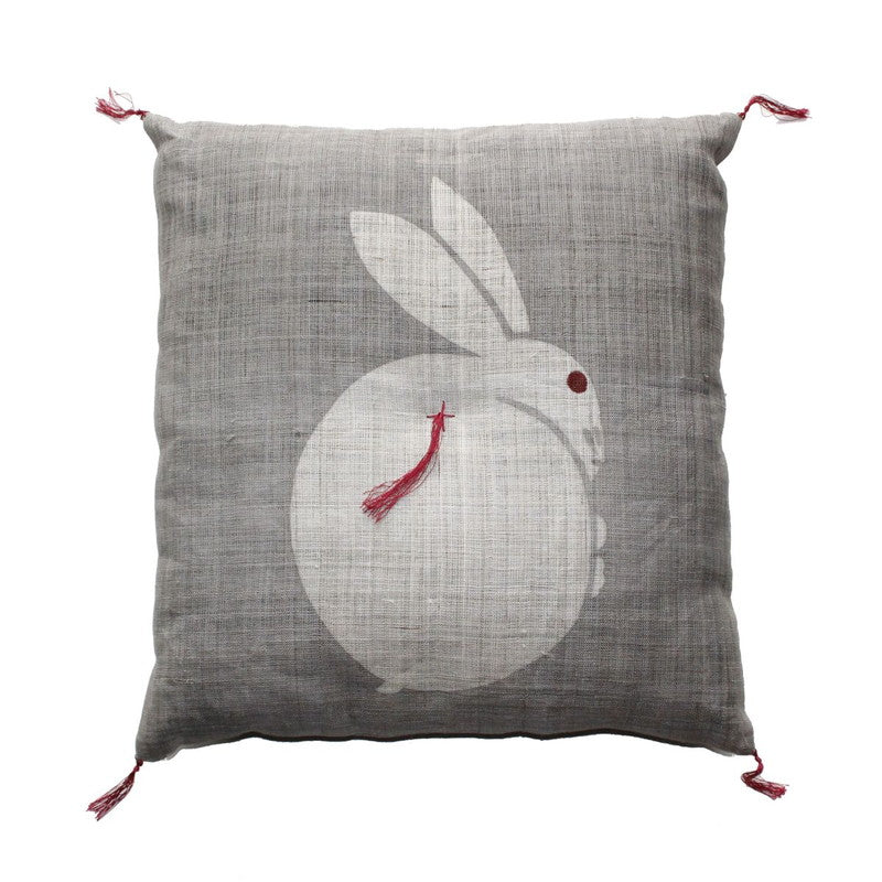 Zabuton (Japanese Cushion) / Ramie / Rabbit / Grey / W42xH45cm