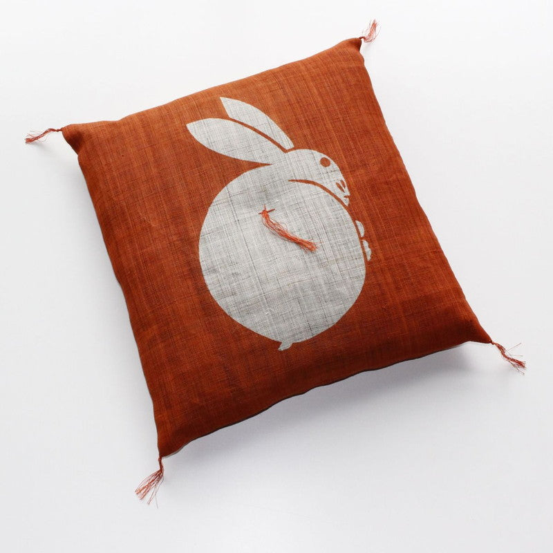 Zabuton (Japanese Cushion) / Ramie / Rabbit / Orange / W42xH45cm