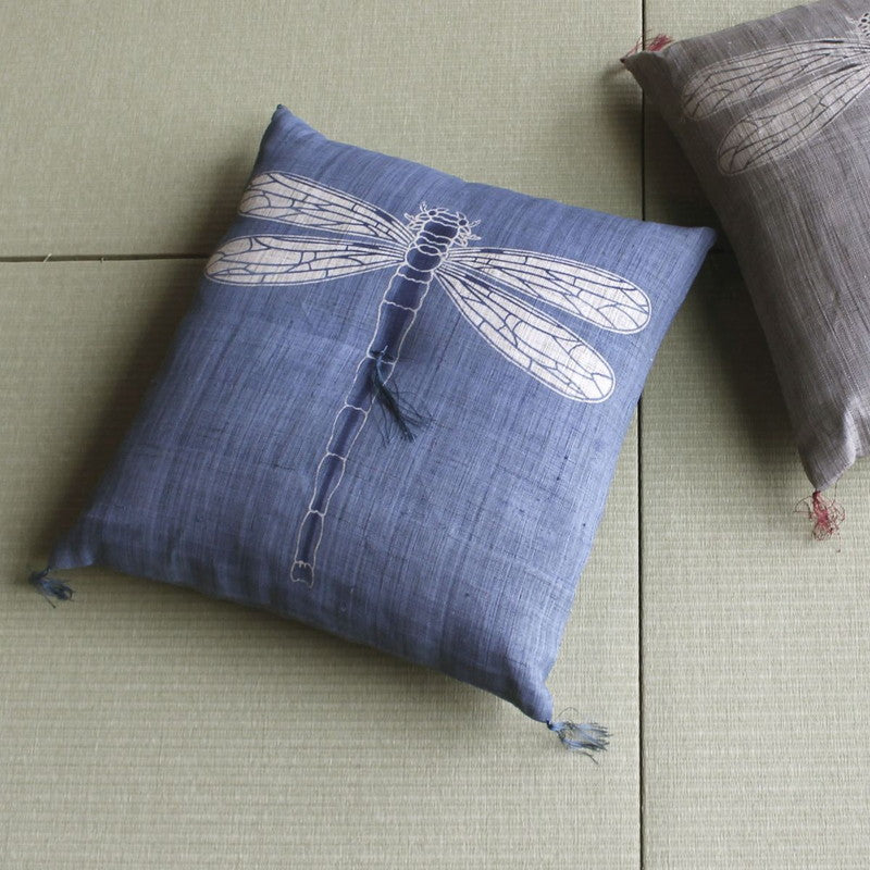 Zabuton (Japanese Cushion) / Ramie / Dragonfly/ Light Blue / W42xH45cm