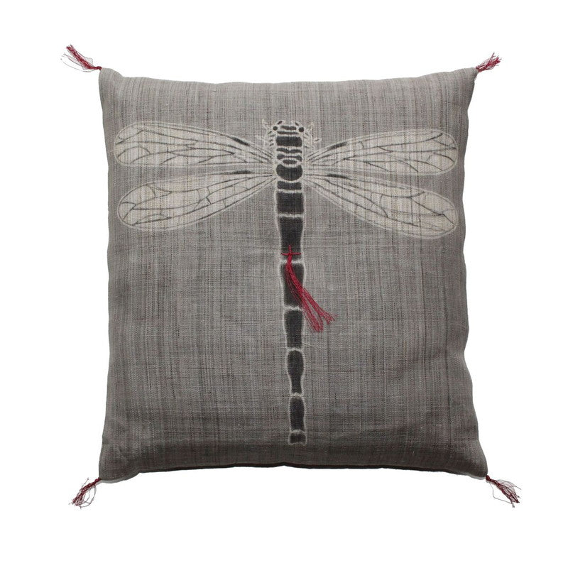 Zabuton (Japanese Cushion) / Ramie / Dragonfly/ Grey / W42xH45cm